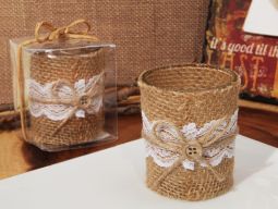Lace and Burlap rustic candle holder