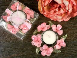 Elegant Frosted Pink Glass Flower Candle Holder Out of stock untill 12/30