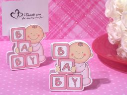 Oh How Cute Pink Baby Block Place Card Holder