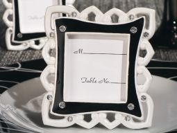 Stylish black and white epoxy place card frame favor