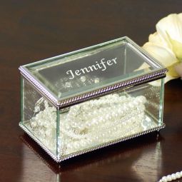 Engraved Beveled Glass Jewelry Box