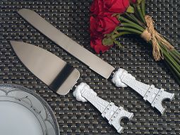 Elegant white Paris collection cake and knife set