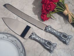 Elegant silver Wedding Coach cake and knife set