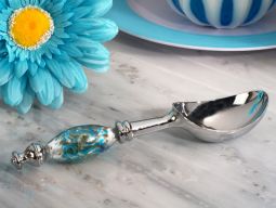 Stunning Murano art silver and teal ice cream scoop In  Stock