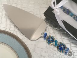 Murano art Deco cake server blue beads