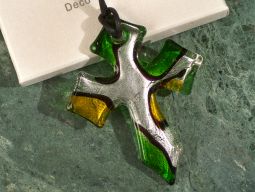 Murano art deco green and silver glass cross
