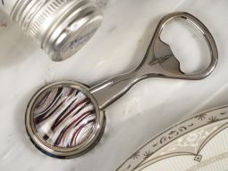 Murano art deco bottle opener silver and burgundy glass bead