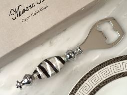 Murano art deco bottle opener silver and black glass bead