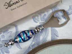 Murano art deco bottle opener blue and silver glass bead