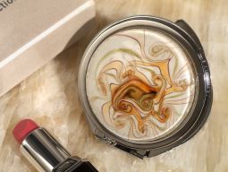 Murano art deco round compact mirror golden brown glass OUT OF STOCK