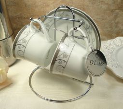 2 Cup 2 saucer espresso set on stand silver