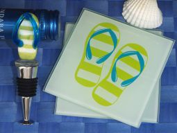 Murano collection Flip flop design Coaster and bottle stopper set