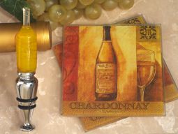 Murano collection White wine design Coaster and bottle stopper set