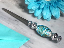 Stunning Murano art silver and teal letter opener