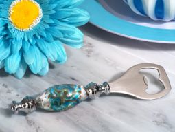 Stunning Murano art silver and teal bottle opener