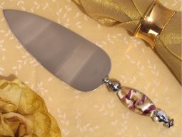 Murano art deco lavender and gold swirl cake server