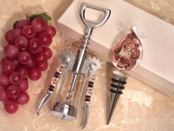 Murano teardrop design mauve and gold bottle stopper and opener set. Out of stock until sep 30