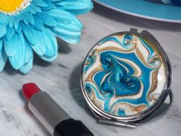 Stunning Murano teal and gold swirl compact mirror