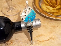 Murano blue, white and gold teardrop design bottle stopper