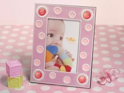 Pink 4 x 6 Baby frame with pink glass bead accents