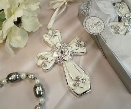 Medium ivory silver classic cross ornament