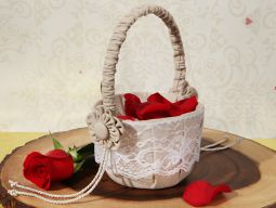 Rustic collection Burlap and Lace flower girl basket