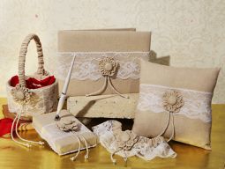 Rustic burlap and lace accessory set
