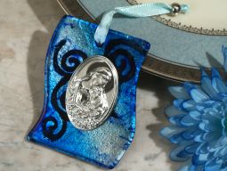 Murano art deco collection hanging icon silver and blue swirl pattern glass