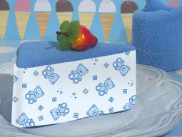 Towel cake favor blue teddy bear design