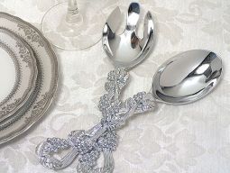 "Signature Collection" By Cassiani Chrome Salad  Server set with Grapes design