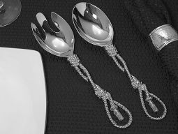 "Signature Collection" By Cassiani Chrome Salad  Server set with Tassel design
