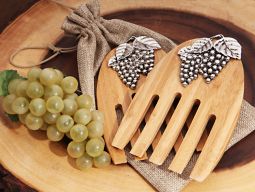 Rustic Bamboo Salad server set with grapes design