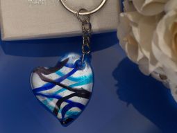 Murano Art Deco Blue and Silver Heart design Keychain