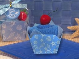 Cupcake towel favor blue Seashells design