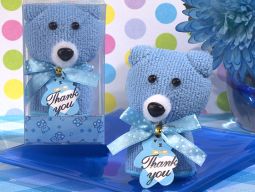 Cute and cuddly blue Teddy bear towel favor