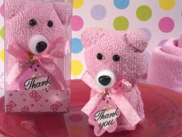Cute and cuddly pink Teddy bear towel favor