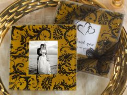 A Classic Damask gold and black design photo coaster.