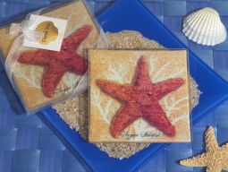 Starfish design glass coaster set