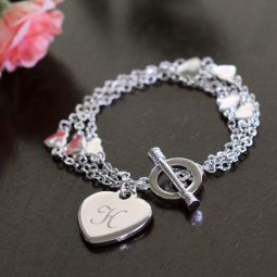 Personalized Triple Strand Heart Bracelet