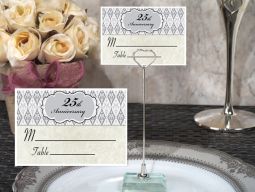 Metal Place Card Holder with 25Th Anniversary Design Card
