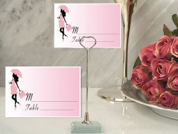 Metal Place Card Holder with Pink Baby Shower Design Card