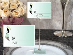 Metal Place Card Holder with Blue Baby Shower Design Card
