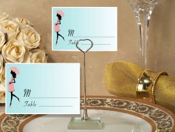 Metal Place Card Holder with Pink and Blue Baby Shower Design Card