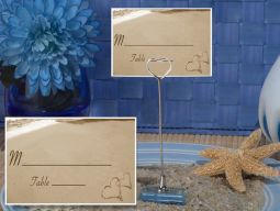 Metal Place Card Holder with Two Hearts Beach Design Card