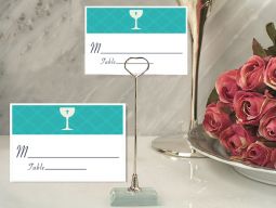 Metal Place Card Holder with Blue Communion Design Card