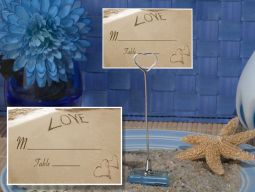 Metal Place Card Holder with Love On The Beach Design Card