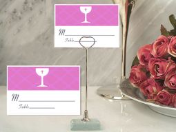 Metal Place Card Holder with Pink Communion Design Card