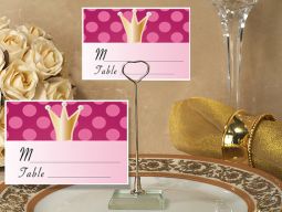 Metal Place Card Holder with Pink Crown Design Card