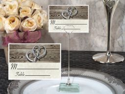 Metal Place Card Holder with Rustic Two Hearts Design Card