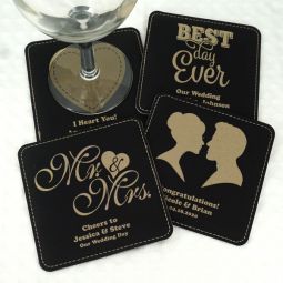 Personalized Square Faux Leather Coasters